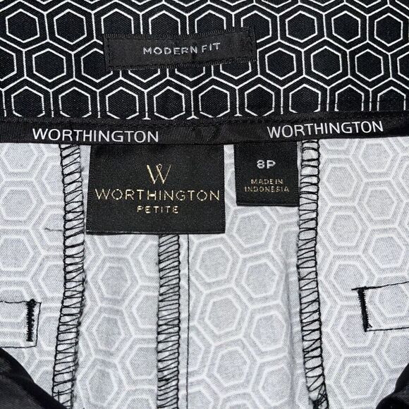 Worthington Womens Capri Pants 8P Petite Black White Honeycomb Pattern Office‎ - Picture 4 of 9